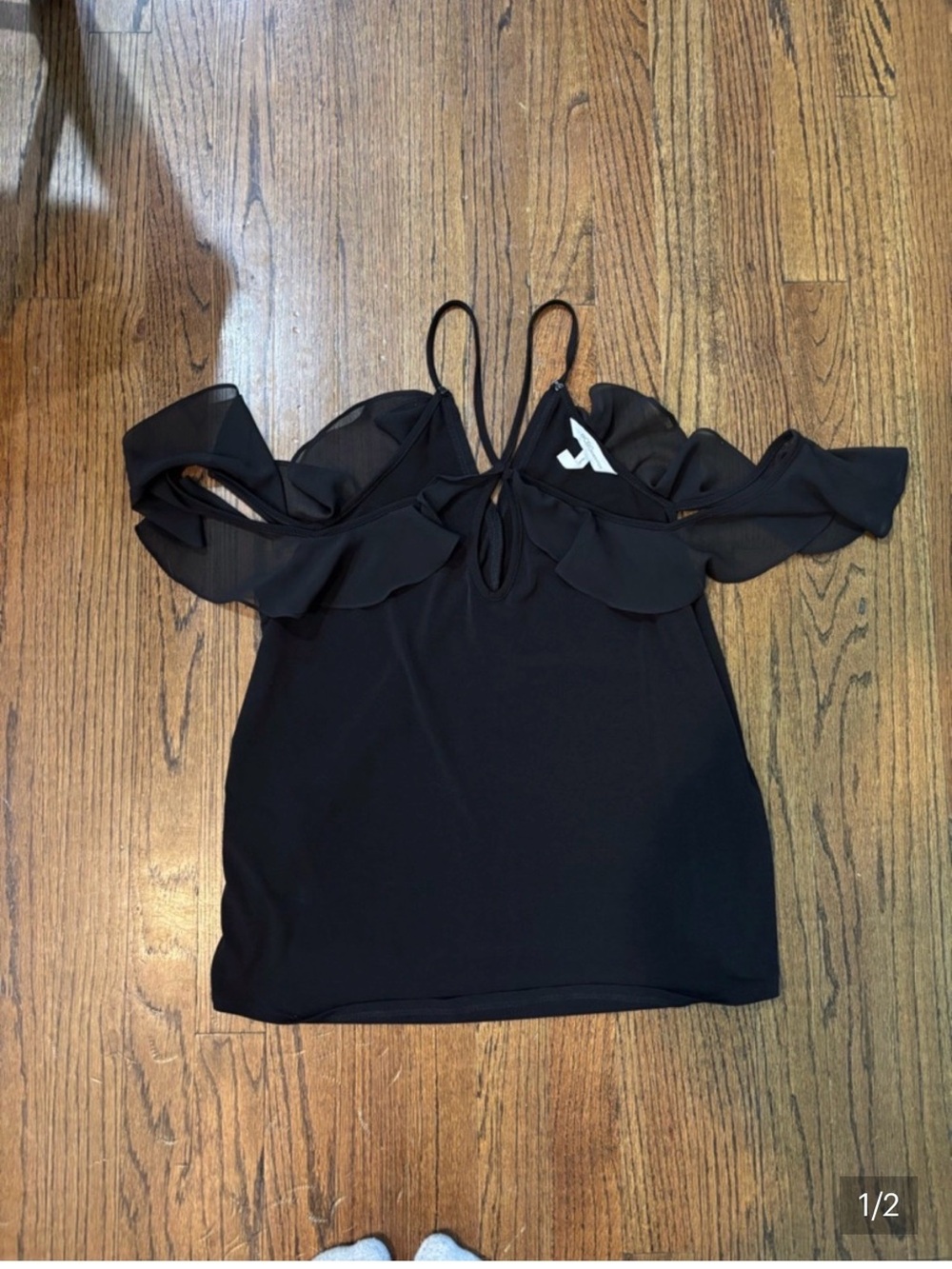 BCBGeneration Black Ruffle Cold-Shoulder Camisole